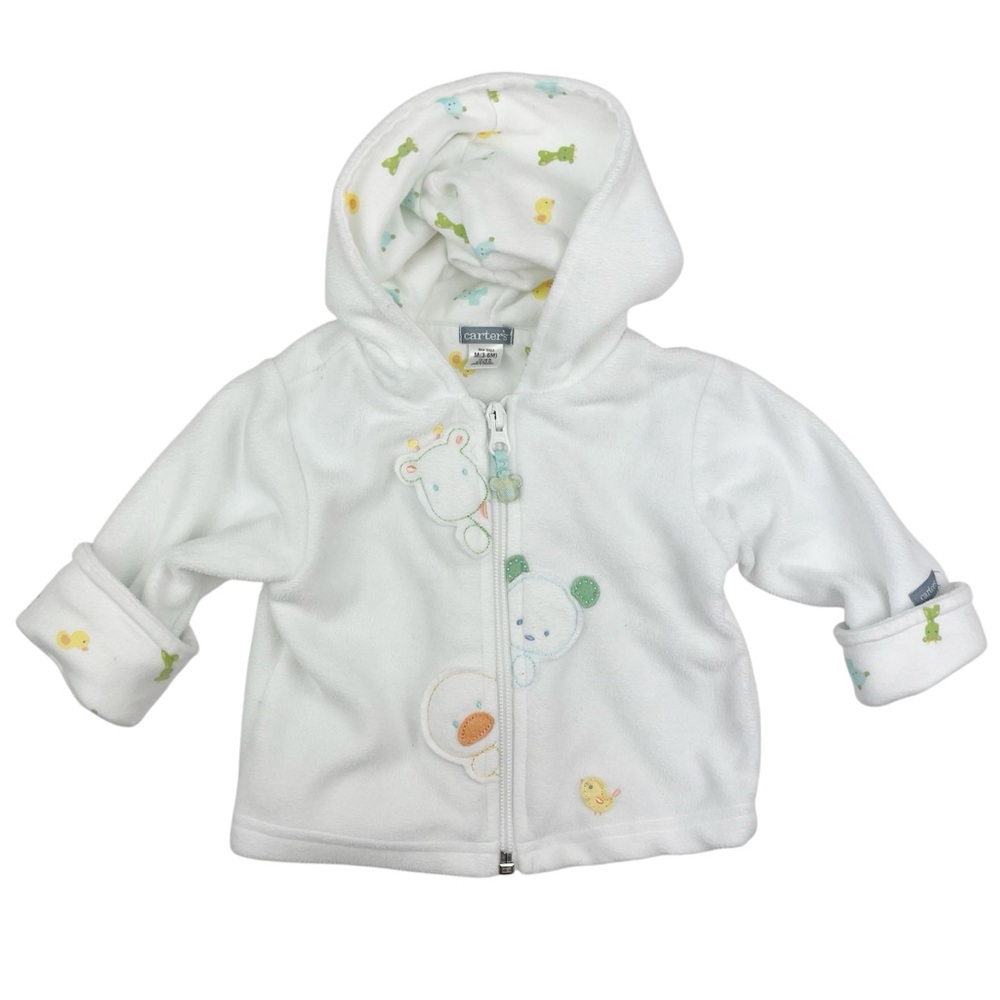 Vintage Carter's Terry Fleece Zip Up Hoodie Jacket Duck Bear Giraffe 3-6 Months